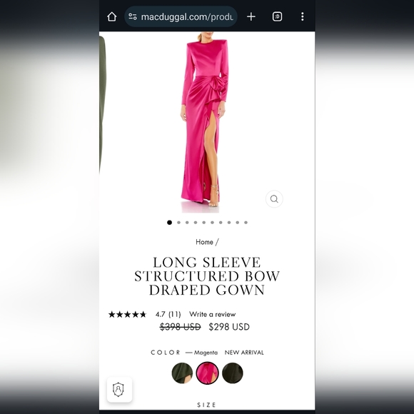 Mac Duggal LONG SLEEVE STRUCTURED BOW DRAPED GOWN - Picture 7 of 7